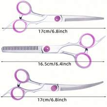 六合一专业宠物美容剪刀套装，包含弯剪和不锈钢梳子，右手宠物修剪套装，宠物毛发修剪工具，适用于猫狗