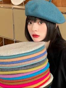 Classic French Beret Wool Hat Beanie Retro Women's Vintage Elegant Ref: HL-1 - 黑色 - 查看 2