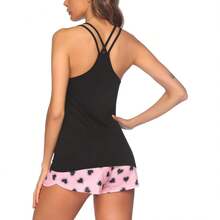 Women's Cami Pajama Set Sleeveless Racerback Tank Top Soft Sleepwear For 2025 - Pink Heart - View 4