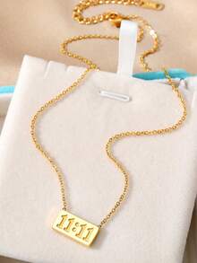 1pc Fashionable Gold Stainless Steel Angel Number 11:11 Lucky Digit Pendant Necklace, Women's Daily Protective Jewelry, Christmas & Birthday Gift