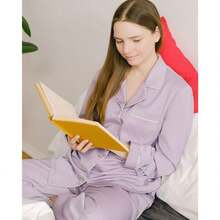 Women's Long Sleeve Button Down Pajama Sets Soft Loungewear Sleepwear For Women S-XXL - 紫色 - 查看 4