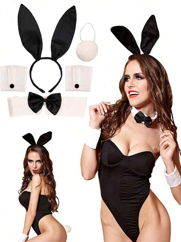 5pcs/3pcs Cute Adult Rabbit Ear Headband Prop Plush Hairband Dress Costume Bunny Ear Hairband Party Decoration Cosplay Set (One Size Fits Most)