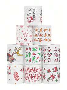 1 rouleau de papier hygiénique imprimé avec le Père Noël et le bonhomme de neige - à double usage comme papier toilette de Noël et essuie-tout jetable de cuisine. Serviettes en papier rouleau de Noël pour la décoration et la mise en place de table de fête, vaisselle jetable pour les fournitures de fête de Noël