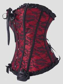 Corset, Body Shaping Top, Black And Red Lace Bow Design, Fashionable And Versatile, Suitable For Daily Wear, Masquerade, Christmas Gift, Women's Corset, Women's Corset Top. (With Free Pants) - Red - View 2