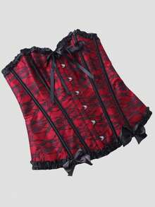 Corset, Body Shaping Top, Black And Red Lace Bow Design, Fashionable And Versatile, Suitable For Daily Wear, Masquerade, Christmas Gift, Women's Corset, Women's Corset Top. (With Free Pants) - Red - View 4