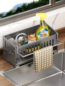 1pc Space-Saving Kitchen & Bathroom Sink Organizer - Durable, Easy-Clean Storage Rack For Sponges, Brushes, And Dish Cloths - Stand-Alone Design With Rod For Hanging, Space Efficient Organizer|Modern Kitchen Accessory Dish Rack