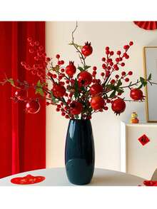 1 pieza/3 piezas/5 piezas, Flores artificiales realistas de granada con hojas, de 30 pulgadas de largo, cada ramo con 4 frutas; Decoración ideal para el hogar en la sala de estar; Es muy adecuado para decoraciones de Halloween y Año Nuevo