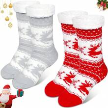 Calcetines Termicos navideños de reno,Calcetines Navidad para Mujer y Hombre alidez Invernal Gruesa Calcetines Navideños,Suave, Cómodo y Transpirable Termicos Afelpados Antideslizante Regalos Navidad - 1 - Ver 2
