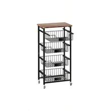 Fruit Basket, 5 - Tier Utility Kitchen Organizer And Storage Cart With Pull - Out Baskets And Wood Top, Rolling Pantry Kitchen Cart On Wheels Fruit Potato Onion Vegetable Snack Produce - Black + 5 Tier - View 1