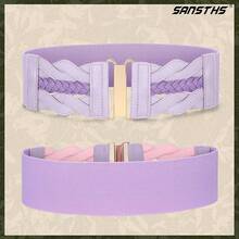 Vintage Stretchy Wide Elastic Belt With Gold Buckle For Women - 紫色 - 查看 6