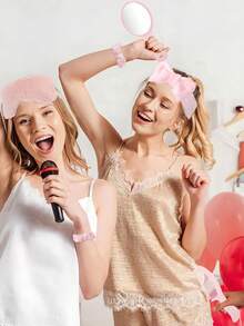 18pcs/6pcs Women's Spa Sleepover Party Supplies Set, Including 1pc Spa Headpiece, 1pc Sleep Eye Mask, 1pc Velvet Hair Band, 1pc Mirror, 1pc Comb And 1pc Transparent Makeup Bag, For Spa Parties, Sleepover Parties, Pajama Parties And Bachelorette Parties