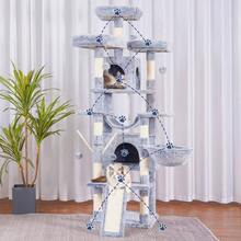 - rbol para gatos, torre de 71 pulgadas XL para gatos de interior, casa de gatos de varios niveles con 3 perchas acolchadas, rascador, cesta acogedora, 2 condominios para - Peltre - Ver 7