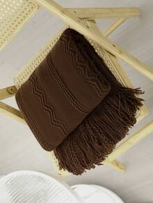 A Wave Pattern Blanket, Nordic Style Acrylic Rectangle Tassel Solid Color Sofa Cover Blanket For Bed Decoration, Noon Nap, Knitted Blanket