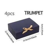 4pcs Navy Blue Covered Gift Boxes, Blue Kraft Paper Gift Boxes With Satin Ribbon, Suitable For Bridesmaids, Proposal, Weddings, Packaging, Gifts, Birthdays, Cupcake Boxes, Valentine's Day Gift Boxes
