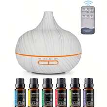 18.6-Ounce Large-Capacity Smart Aroma Diffuser, Remote Control And 7-Color LED Wood Grain Humidifier, Including 6 Kinds Of Home Office Essential Oils - Multicolor - View 4