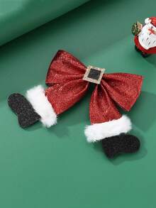 1 presilha de cabelo elegante com laço vermelho brilhante e bico de pato - detalhes em ferro brilhante, acabamento macia, acessório de cabelo com tema natalino, para férias de outono e inverno