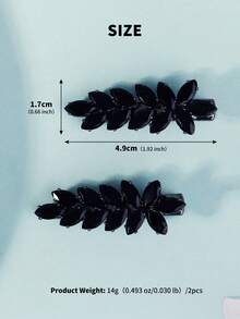 2pcs Crystal Zirconia Floral Design Hair Clips, Black Fashion Hair Accessories,Wedding Hair Accessories - Black - View 7