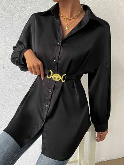 Women's Front Button Long Sleeve Metal Decor Casual Shirt, Suitable For Autumn Wear, Suitable For Women