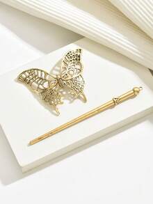 Nuovo accessorio per capelli fatto a mano, vintage, con farfalla cava e fiore, fermaglio per capelli, spilla per capelli da sposa, accessorio per chignon, fermagli per capelli