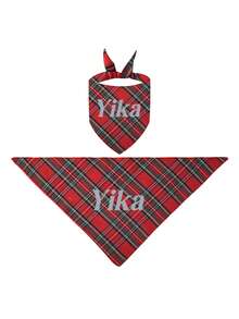 1pc Customized Pet Bandana, Customizable Printed Name/Text, Multi-Color Plaid One Size Triangle Scarf, Adorable Pet Customization/Minimalist, Cat Dog Triangle Kerchief, Suitable For Medium Small Pets/Kittens, Pet Anniversary Birthday Pet Accessory Decor, Christmas Gift, Indoor Outdoor Use - Multicolor - View 11