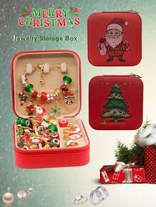 1 Stück Schmuckaufbewahrungsbox im Weihnachtsdesign mit Weihnachtsmann/Weihnachtsbaum als Geschenk für Frauen, Mini Schmuckorganizer, Geschenk für Frauen, große Kapazität, Reiseessentiell, für Urlaub, Strand, Badezimmer, Schlafzimmer