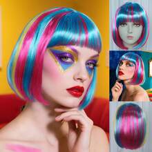Fashion Women's BoBo Wigs, Short Straight Hair With Bangs Wigs, Multiple Pastel Colors Bob Anime Cosplay Wigs For Party Costume Wigs For Ladies, Pink Green Black Blonde Red Brown Blue White Purple Orange Yellow Rainbow Colorful Hairpiece For Holiday Comic Con Exhibition Celebration Daily Wigs For Birthday Gifts, Sassy Rockabilly Punk Cool Unique Rock & Roll 80s Wig