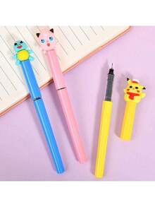 1pc Random Pokemon Reusable Liquid Ink Pen - Black Ink Signature Pen, Suitable For School, Office, Writing And Parties