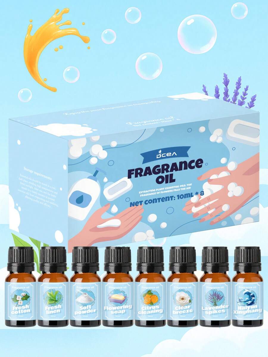 1瓶/8瓶10毫升精油套装，清新香氛精油，适用于香薰机、家居清洁、手工皂 - 柑橘清爽、花香皂、清新微风、柔粉、薰衣草、清新、亚麻、星云，女士礼物、冬季礼物、圣诞礼物 - 混合香型 - 查看 1