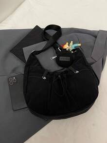 Large Capacity, Minimalist, Fashionable, Versatile Women's Crossbody Bag, Lightweight And Stylish Artistic Shoulder Bag, Exquisite Appearance, Pleated Drawstring Dumpling Bag, Suitable For Daily Commute And School - Black - View 11