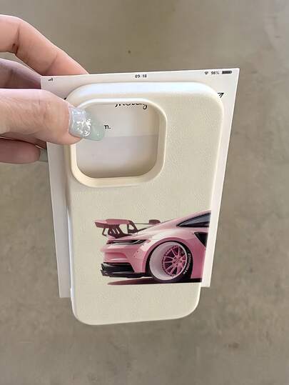 1pc White Racing Car Graphic Full Coverage TPU Shockproof Phone Case Compatible With Apple 16, 15, 14, 13, 12, 11 Pro Max, And Series