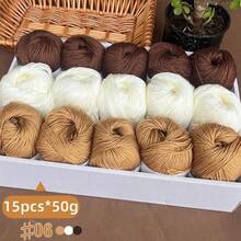 750克，15件套豪华混纺纱线套装 - 3色组合[每包约750克/15个球]，柔软米色，多色手工针织纱线，适用于婴儿毛毯、围巾、开衫、披肩和DIY工艺品 - 15團拼色寶寶線 - 查看 6
