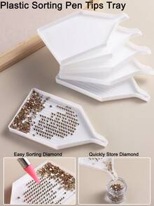 Bandeja organizadora de plástico con diamantes para arte de uñas, piedras rhinestone y cuentas | Bandeja de clasificación y almacenamiento de piedras rhinestone y cuentas, herramienta de accesorios de diamantes DIY, herramienta para salón de uñas - Blanco - Ver 8