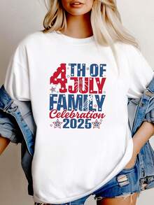 Women T-Shirt Print 4th Of July Family Crew 2025 Shirt, 4th Of July Crew Shirt, 4th Of July Day Shirt, Independence Shirt, Memorial Day Shirt, Family Shirt Women Graphic Stretched Unisex Breathable Soft Stylish Comfortable Streetwear Designer Clothes Casual - White - View 7