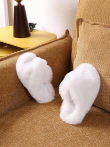 1 双冬季毛绒衬里拖鞋，冬季上学时尚拖鞋，柔软舒适的冬季鞋 - 白色 - 查看 5