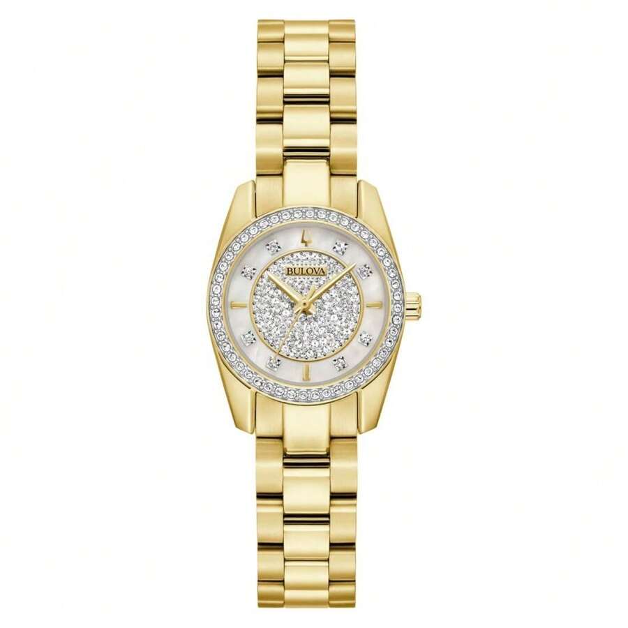 Bulova Gold Tone White Dial Stainless Steel Crystal Quartz Women's Watch 98L315 - 白色 - 查看 1