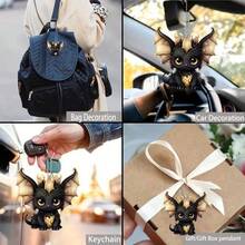 1pc 2D Acrylic Black & Gold Dragon Shaped Hanging Ornament, Car Rearview Mirror Decor, Home Decoration, Keychain, Bag Charm, Small Gift