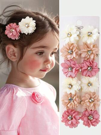 10pcs/Pack Baby Girl Children Rhinestone Daisy Flower Hair Clips, Cute Decorative DIY Hair Accessories For Bangs, Suitable For Daily Use