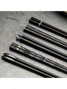 5 Pairs Of Vintage Chopsticks Set, And Fiberglass Synthetic Chopsticks, Non-Slip And Durable Sushi Chopsticks, For 5 People, Suitable For Holiday Parties, Weddings, Hotels, Restaurants And Gifts. - màu đen - Xem 6