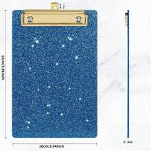 1pc Sparkling Glitter Acrylic Clipboard - Durable PMMA Material, 6 Vibrant Colors (Blue, Pink, Green, Purple, Yellow, White) With Metallic Edges & Sparkling Glitter - Compact Portable Design For Classroom, Office, School, Notebooks & Journals