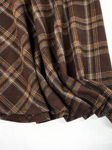 EARO Plus Size Brown Plaid Skirt, Fashionable, Minimalist, Elegant, Versatile, Loose And Slimming