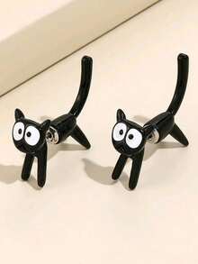 2 piezas Pendientes de gato negro lindos, pendientes de animal de moda de gatito, adecuados para niñas, joyas perforadas elegantes para fiestas y vacaciones - Multicolor - Ver 6