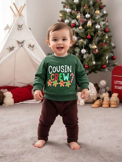 Toddler Boys Girls Autumn Sweatshirt Fashionable Letter Gingerbread Men Print Long Sleeve Crew Neck Pullover