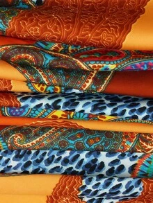 1pc Moonlight Silk Chain Geometric Print Headscarf Bandana 85cm Bandana,Hair Band,Head Band Ideal For Dressing Up Your Look - 橘色 - 查看 5