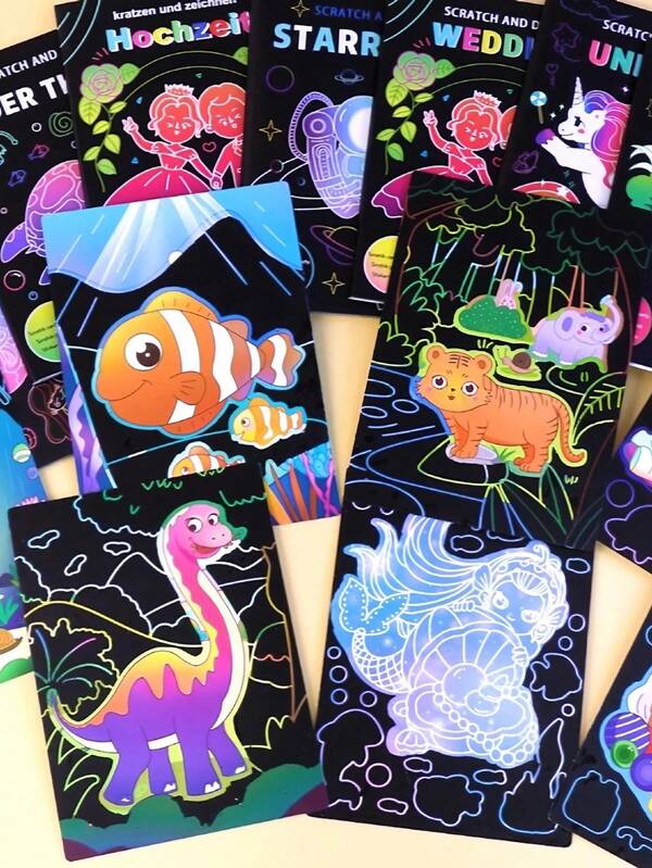 12 pezzi Set di arte per graffiti - Set di arte su carta da graffiti per bambini, con pennello per graffiti e adesivi, attività creative di colorazione, kit di pittura fai-da-te, regali di laurea per bambini di età compresa tra 3 e 12 anni, ragazze e ragazzi, studenti, premi per la classe, feste di compleanno, per bambini di 3, 4, 5, 6, 7, 8, 9, 10 anni, ragazze e ragazzi, attività e artigianato per bambini, regali di compleanno, regali per ragazze, giochi e attività