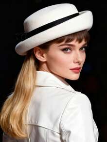 HIMESPORT Autumn/Winter Black White Hepburn Style Wool Felt Fascinator Hat Tea Party Dress Formal Church Wedding Cocktail Dome Hats With Bow