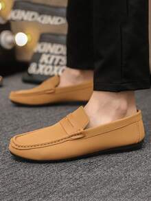 Men's Loafers New Casual Shoes Versatile Soft Bottom Moccasins Slip-On Fisherman Shoes Slouchy Shoes British Style Casual Boat Shoes Loafers Canvas Flat Shoes Men Black Formal Shoes Flat Shoes (Run Small And Narrow, Please Order 2 Sizes Up) - Khaki - View 3