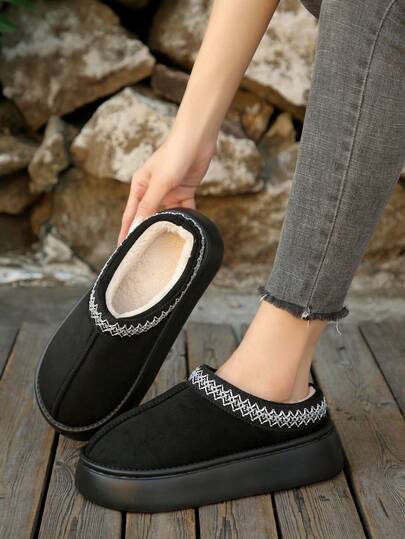 Pantofole da donna nere, nuova moda, comode, con punta tonda, fodera termica finta, calde, leggere, suola morbida e spessa, casual da indossare in casa, stile autunno/inverno