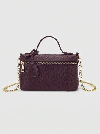 1pc PU Stone/Ostrich/Snake Grain Minimalist Elegant Women Small Handbag/Makeup Bag