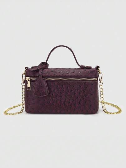 1pc PU Stone/Ostrich/Snake Grain Minimalist Elegant Women Small Handbag/Makeup Bag