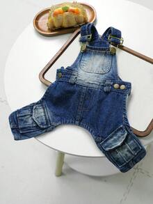 PETCIRCLE 1PC Pet Clothes Small Dog Puppy Simple Versatile Cute Pet Vintage Distressed Buckle Suspender Pants - Multicolor - View 9